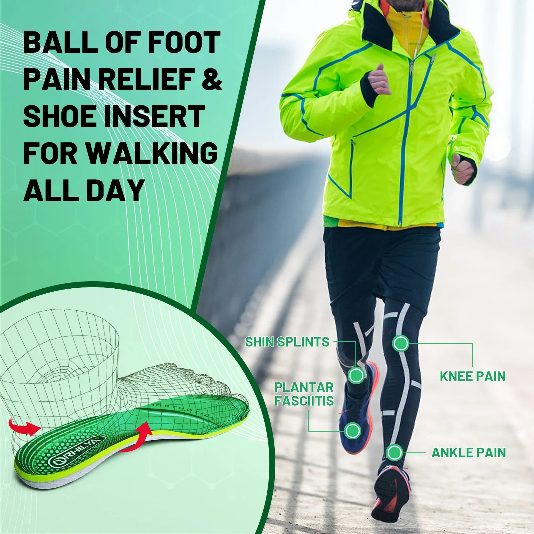Orthopedic Arch Support Insoles | Plantar Fasciitis Relief | Flat Feet Pain | Men Women All-Day Comfort