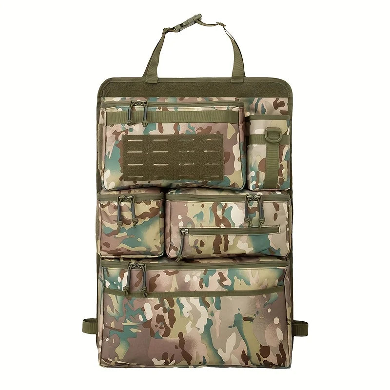 Car Backseat Tactical Organizer | Multi-Pocket Hanging Storage Bag | Foldable Polyester Camo Design