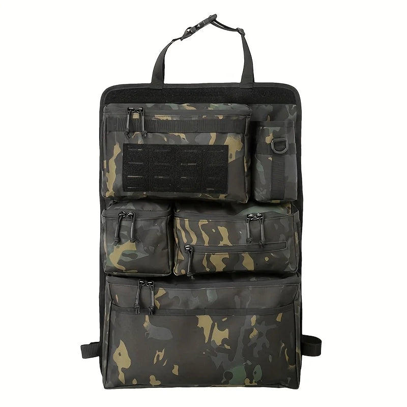 Car Backseat Tactical Organizer | Multi-Pocket Hanging Storage Bag | Foldable Polyester Camo Design