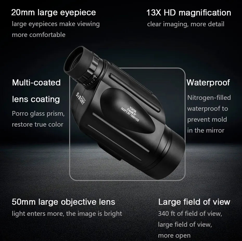 Svbony SV49 High-Power Monocular | Waterproof BK7 Prism | 342ft/1000 yds View | Outdoor Travel & Hunting
