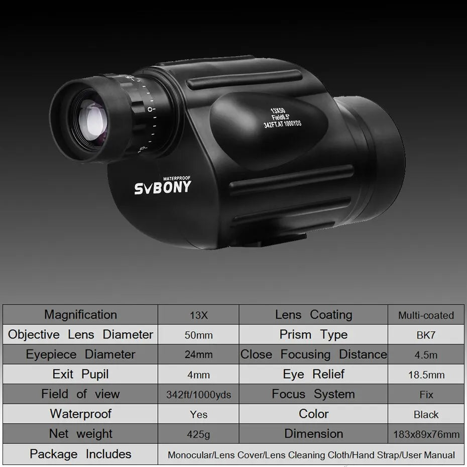 Svbony SV49 High-Power Monocular | Waterproof BK7 Prism | 342ft/1000 yds View | Outdoor Travel & Hunting