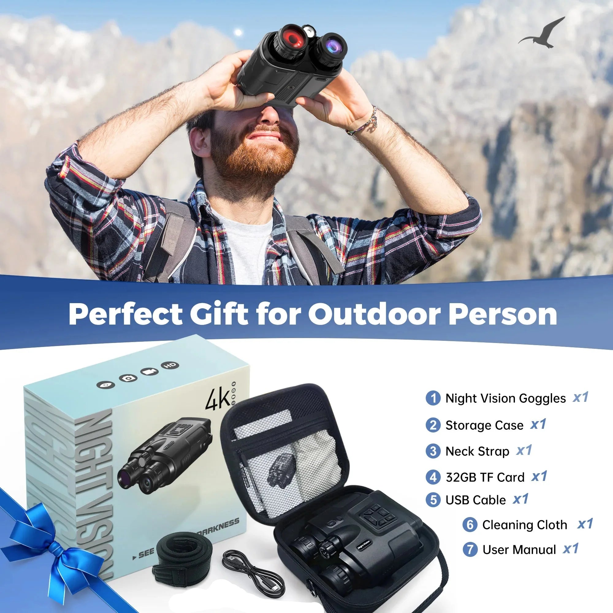 4K Night Vision Binoculars | 3-Inch Screen | 8X Digital Zoom | Tactical Light | Rechargeable 5000mAh Infrared Viewer