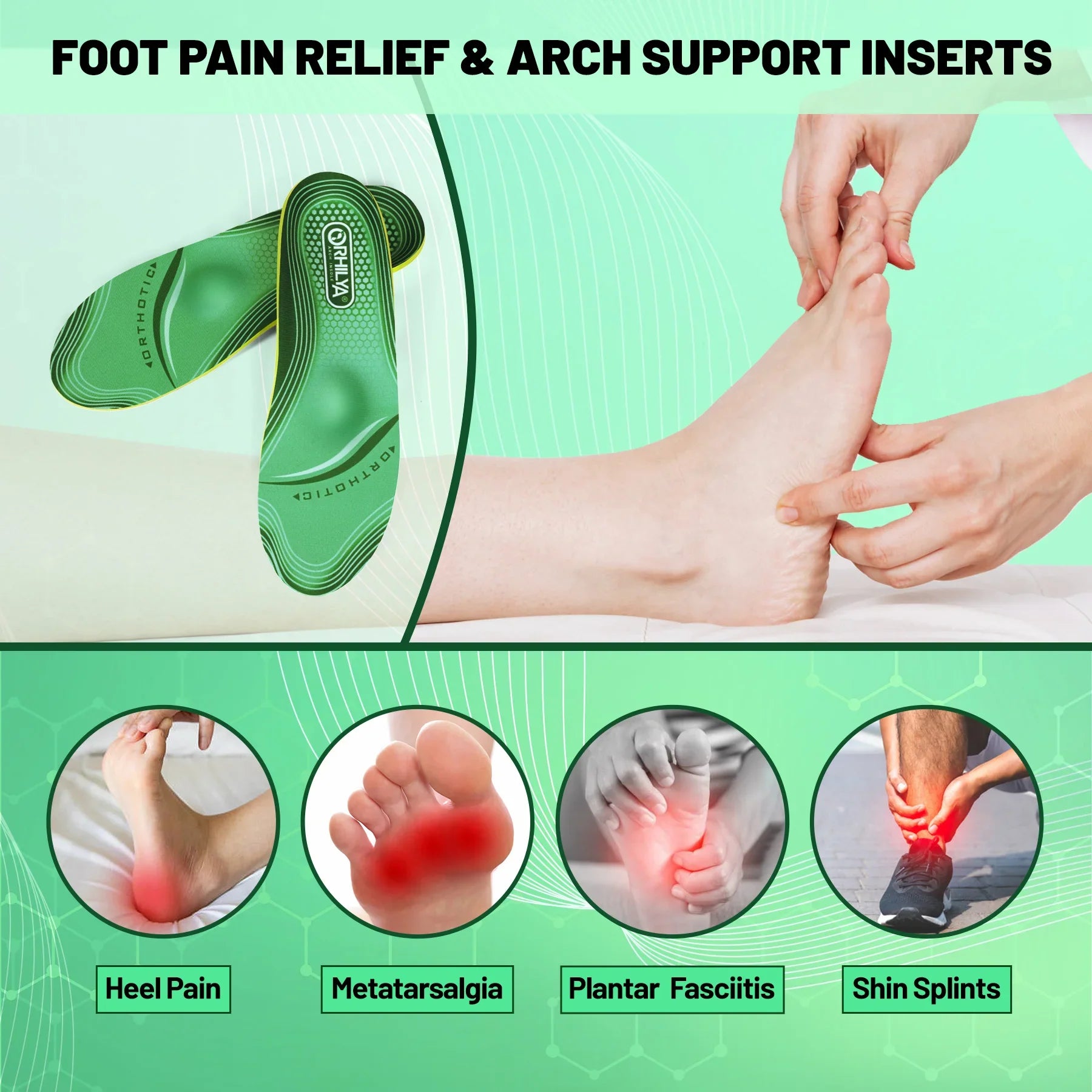 Orthopedic Arch Support Insoles | Plantar Fasciitis Relief | Flat Feet Pain | Men Women All-Day Comfort