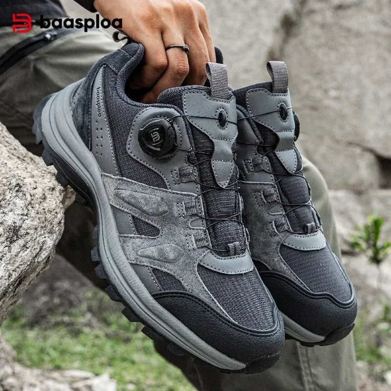 Baasploa Men's Waterproof Hiking Shoes | Non-Slip Durable Outdoor Sneakers | Comfort Cotton Lining for Climbing