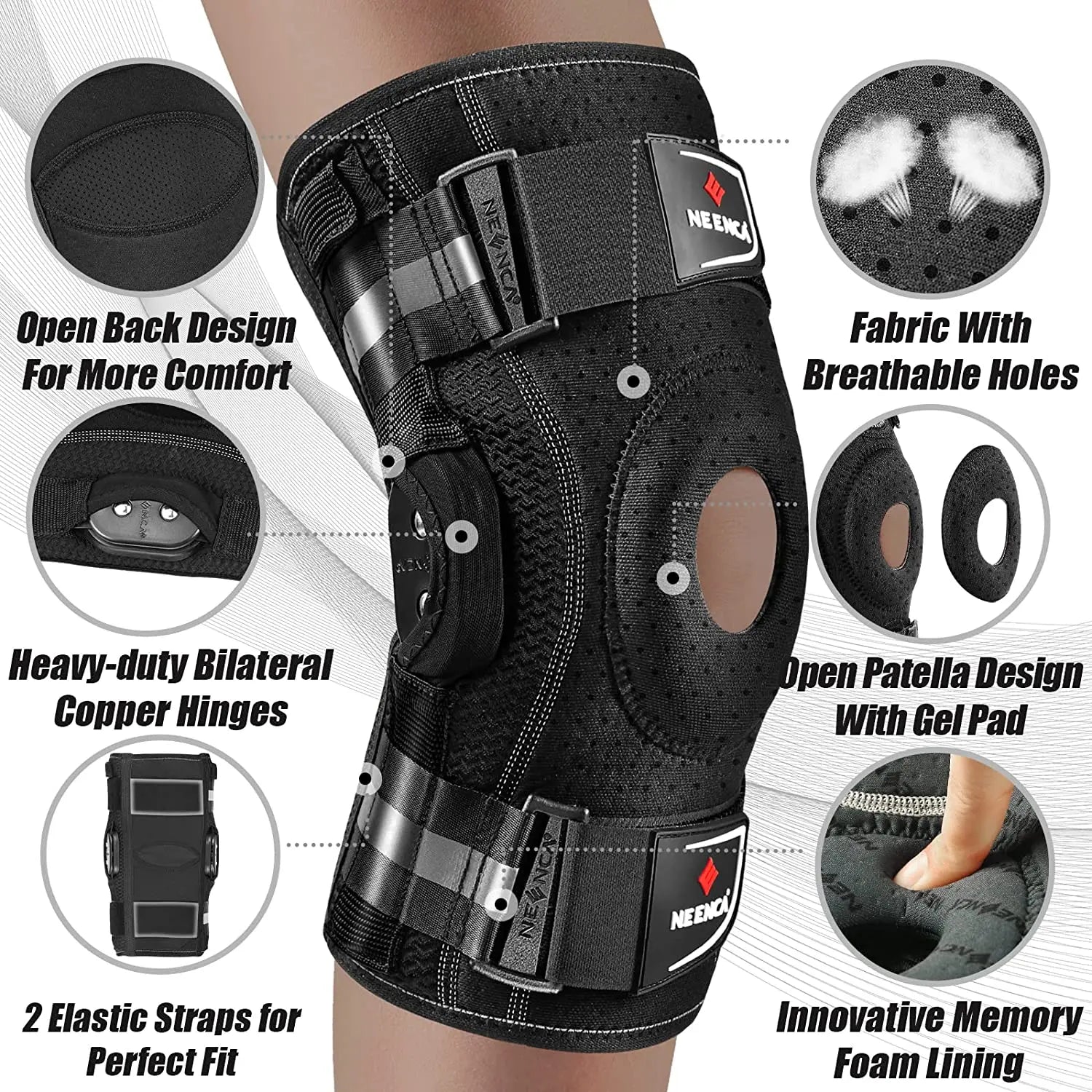 NEENCA Knee Brace | Neoprene Support with Side Stabilizers | Pain Relief for Arthritis Meniscus ACL | Model HX086