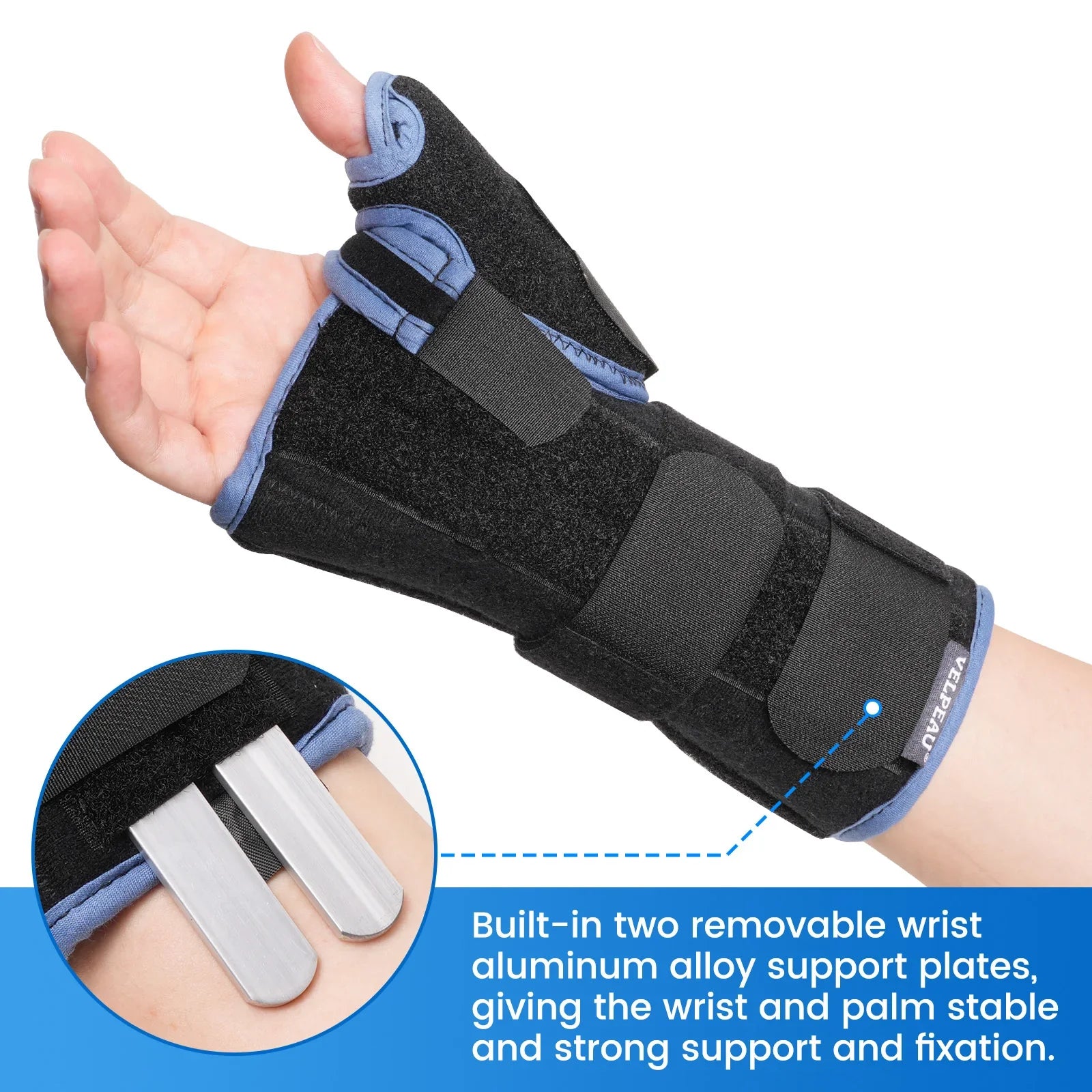 VELPEAU Wrist Support Brace | Pain Relief for Carpal Tunnel & Arthritis | Adjustable Thumb Splint | Polyester Cotton Aluminum