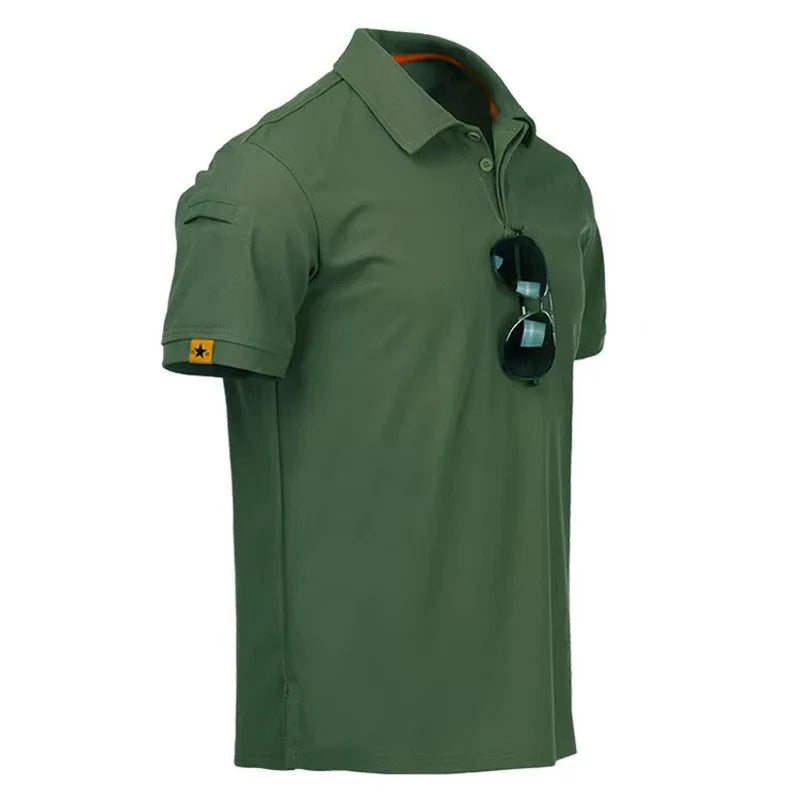 Men's Quick-Dry Embroidered Polo Shirts | Breathable Elastic Polyester Tees | Summer Hiking Camping