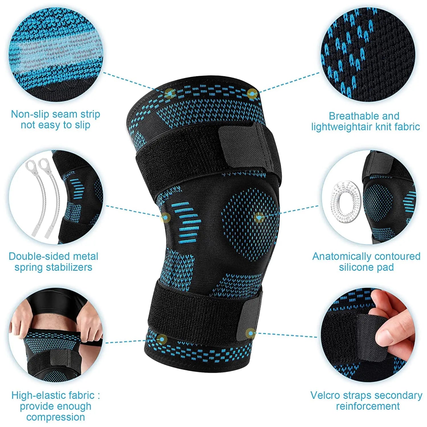 Knee Support Sleeve | Compression with Side Stabilizers & Patella Gel | Pain Relief | Meniscus ACL Recovery