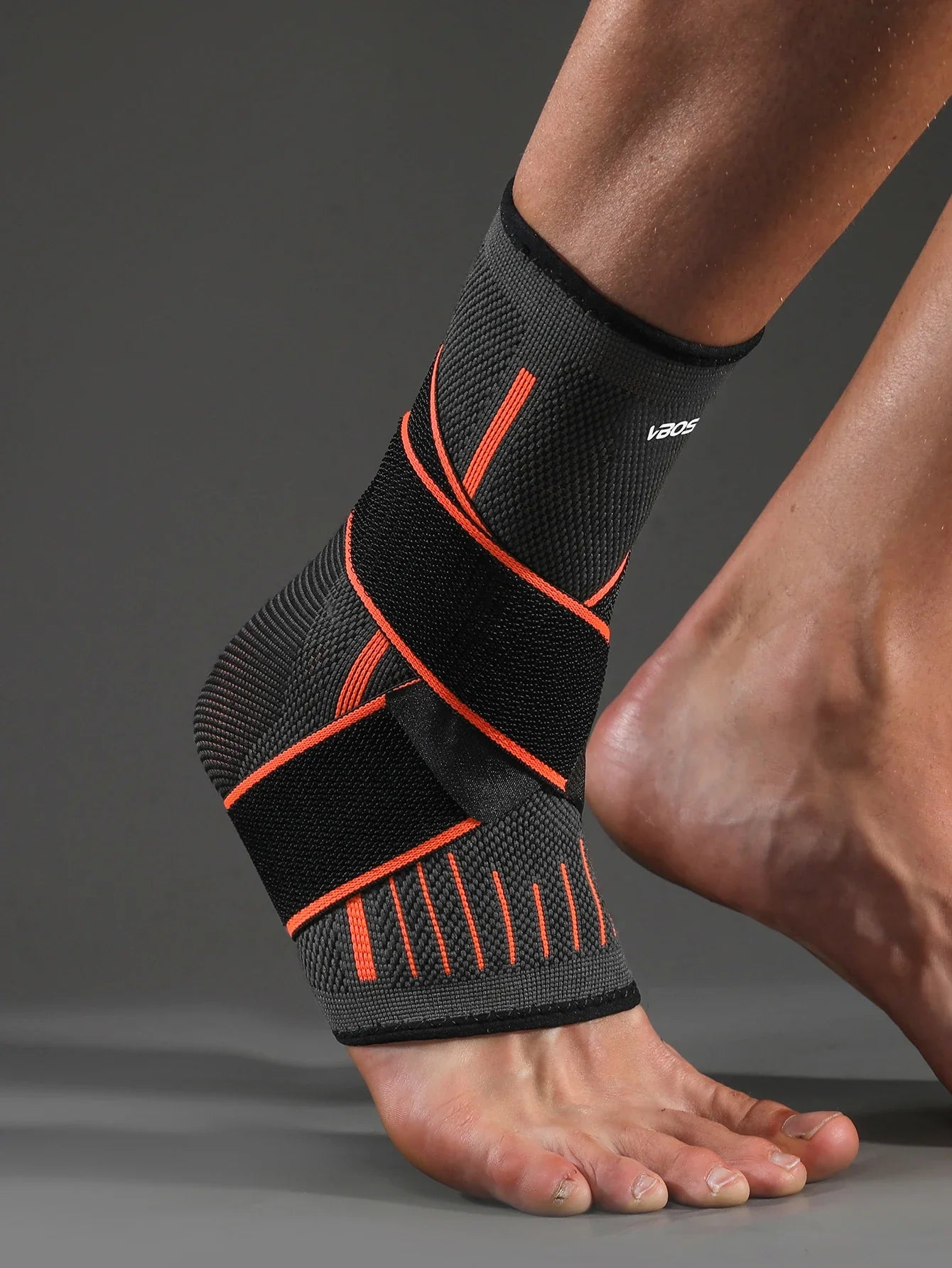 VBOSI Ankle Support Compression Sleeve | Adjustable Straps | Foot Stabilizer | Orange | Model V0147B