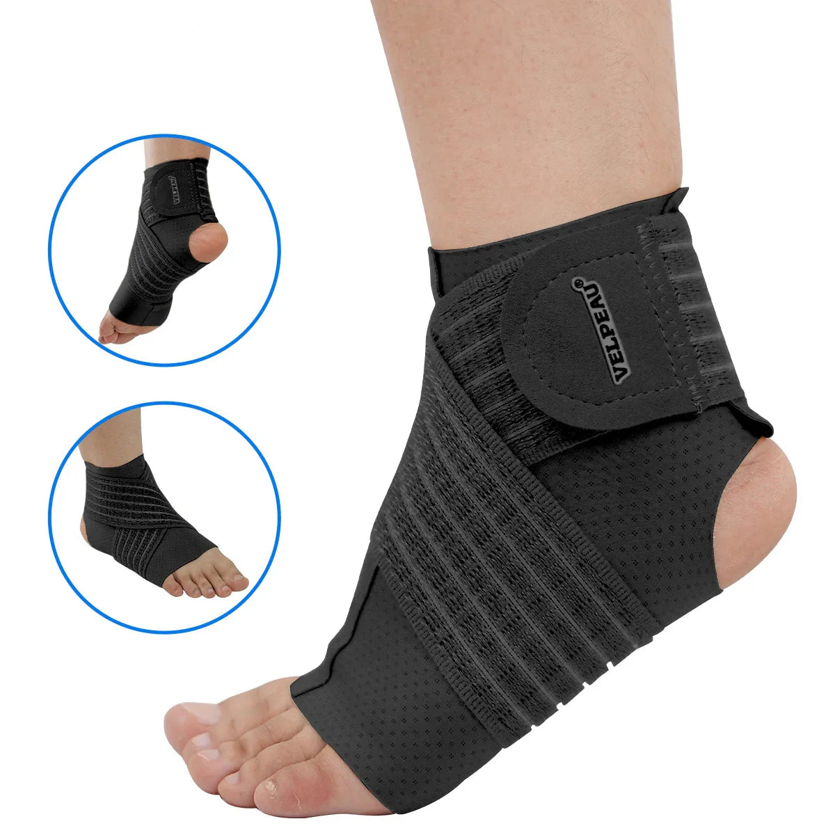 VELPEAU Adjustable Ankle Support Brace | Compression Sleeve for Sports | Plantar Fasciitis Relief | Nylon | Pain Relief