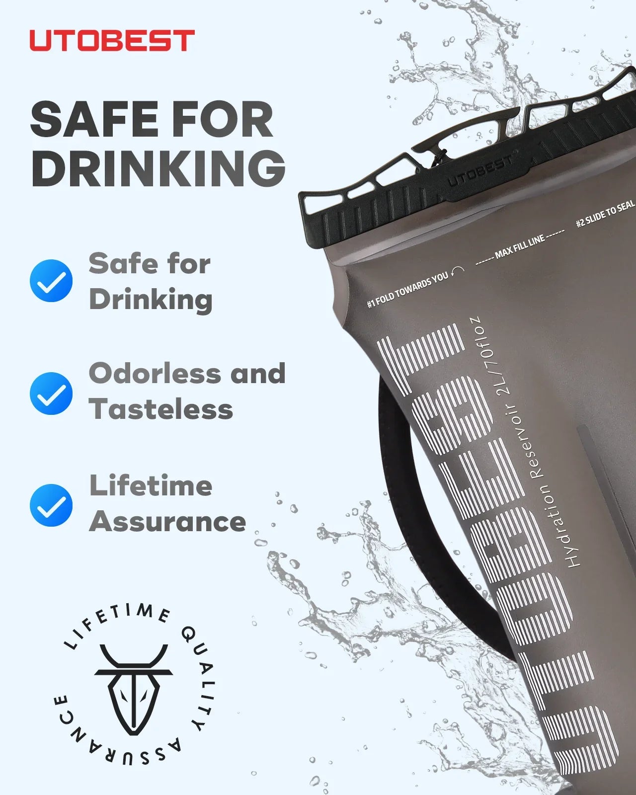 UTOBEST TPU Hydration Reservoir | 1.5L/2L/3L | Water Storage Bag for Camping Cycling Running Hiking | -20 to 50°C