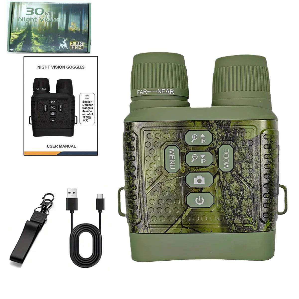 3" Screen 2.5K Night Vision Binoculars | 6X Digital Zoom | Tactical Light | 2000mAh Infrared for Camping