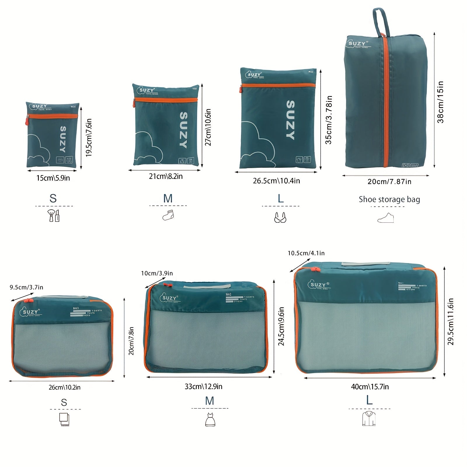 Travel Packing Cube Set 7pcs | Zipper Closure | Polyester | Fashion Apparel Organizer | Rose Red