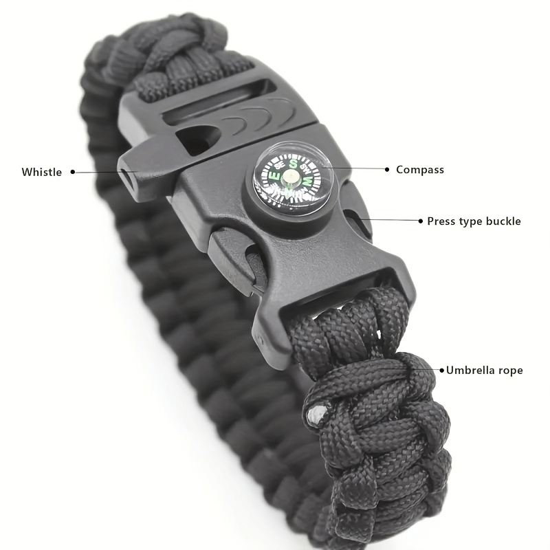 Men's Outdoor Survival Bracelet | Nylon Strap | Built-in Compass & Whistle | Camping Hiking Gift | Durable Fashion Accessory
