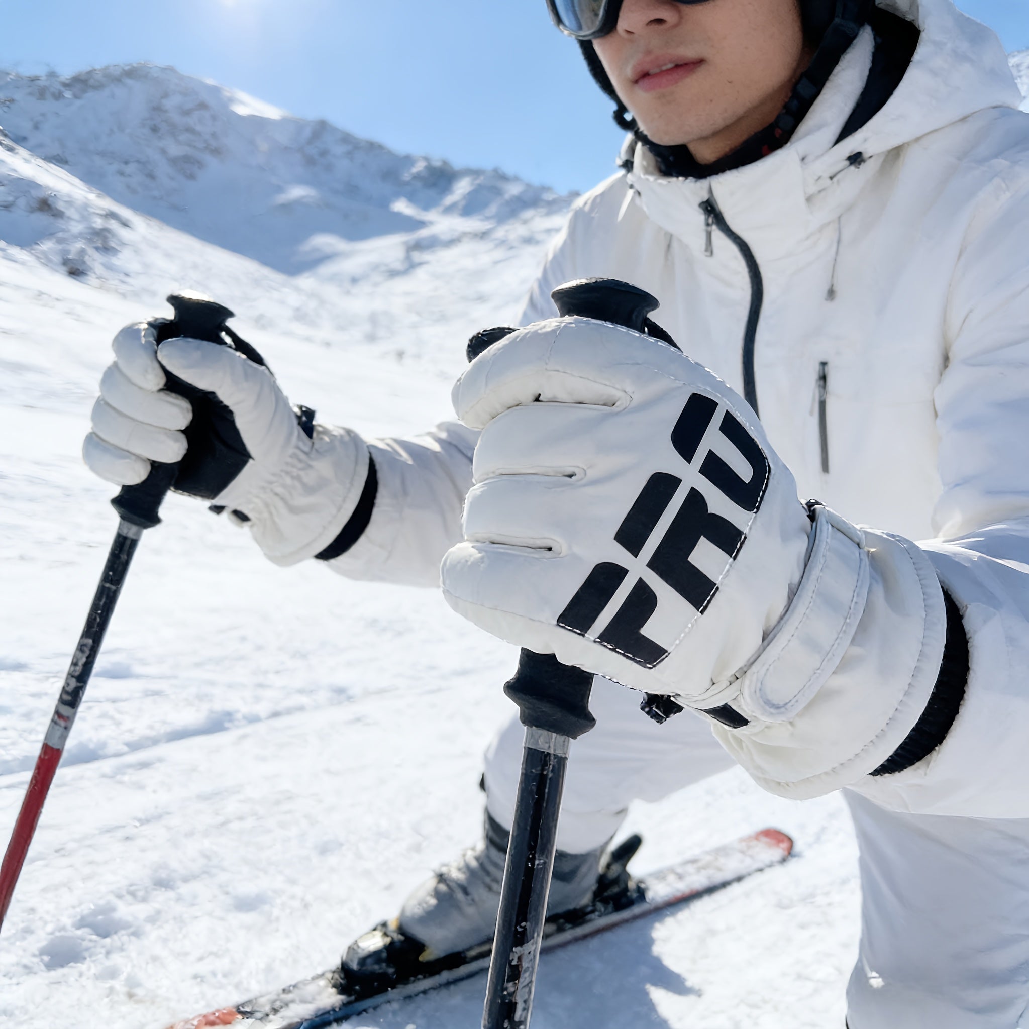 Men's Windproof Skiing Gloves | Warm Anti-Slip for Snowboarding & Winter Sports | Hook-and-Loop Closure | Acrylic Knit