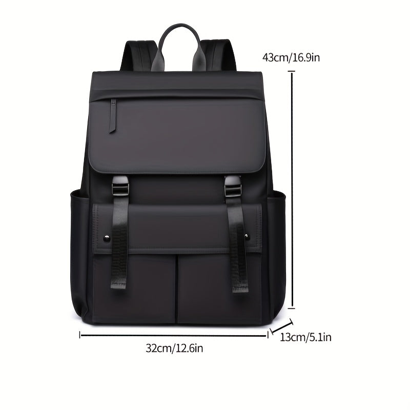 Oxford Fabric Laptop Backpack | Solid Color Black | Zipper Closure | Casual Travel & Business Use | Adjustable Strap