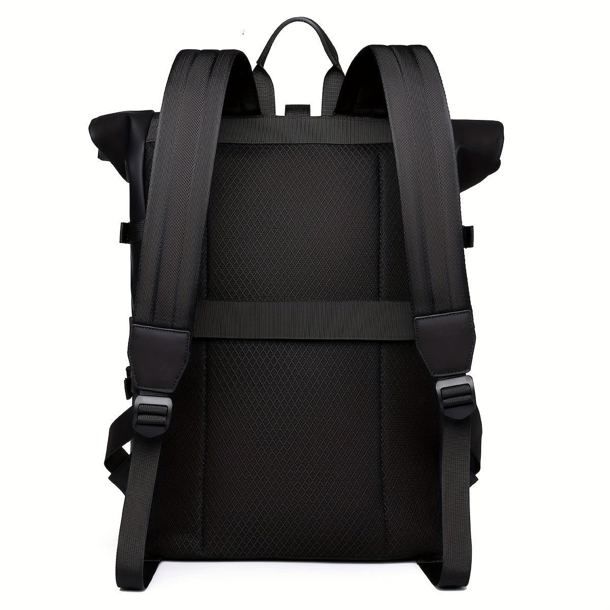 Black Roll-Top Backpack | 2025 Fashion Oxford Commuting Bag | Large Capacity Travel | Unisex