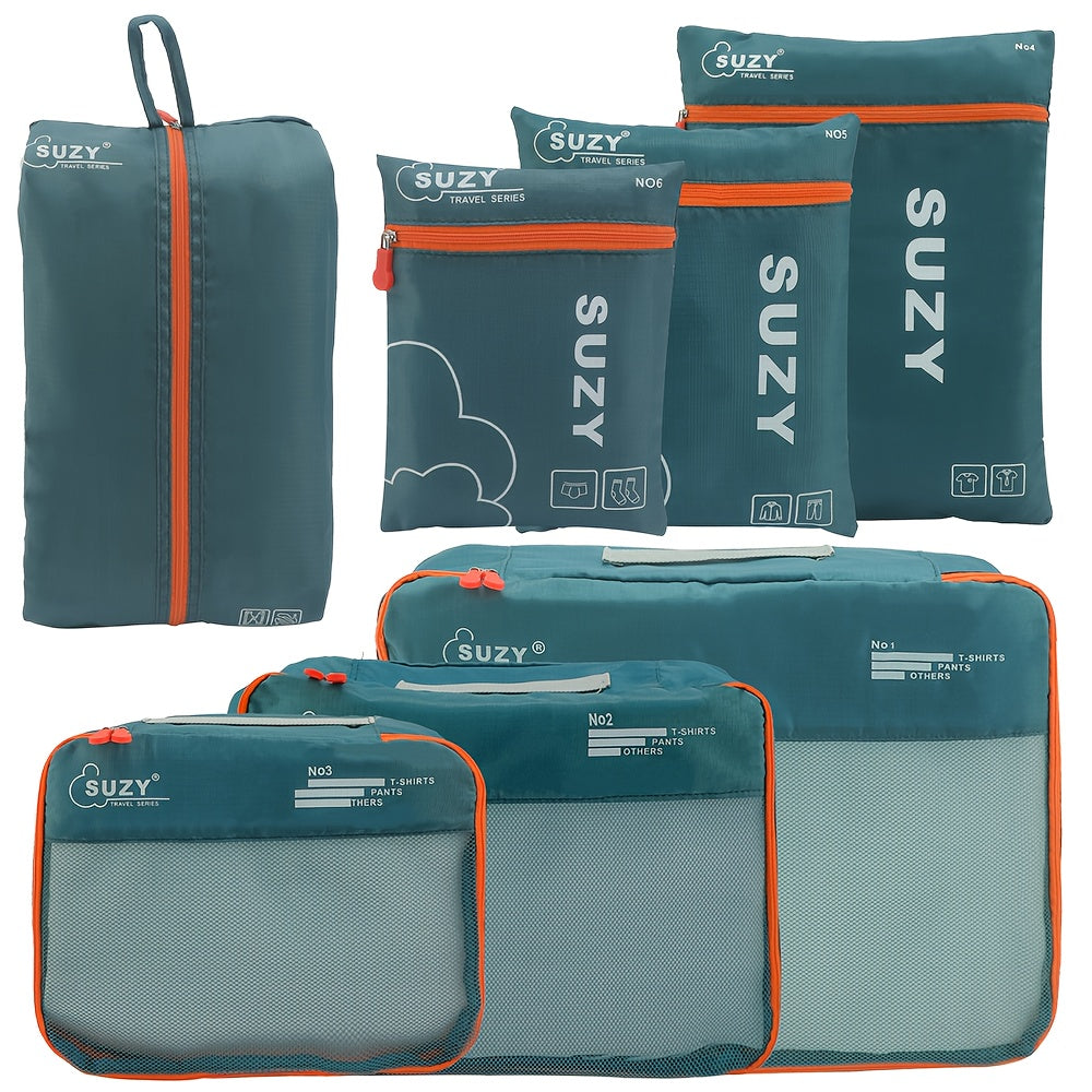 Travel Packing Cube Set 7pcs | Zipper Closure | Polyester | Fashion Apparel Organizer | Rose Red