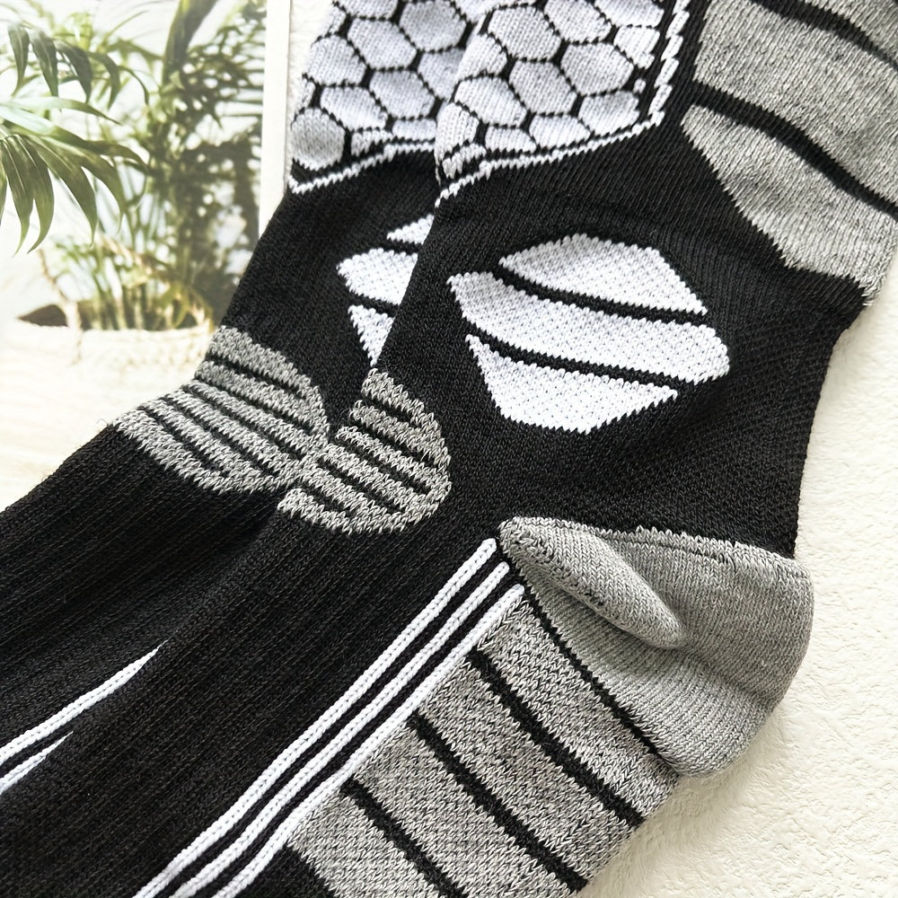 3 Pairs Knee-High Thermal Socks for Men | Winter Sports | Striped Pattern | Machine Washable | Warm & Breathable | Outdoor Hiking & Skiing