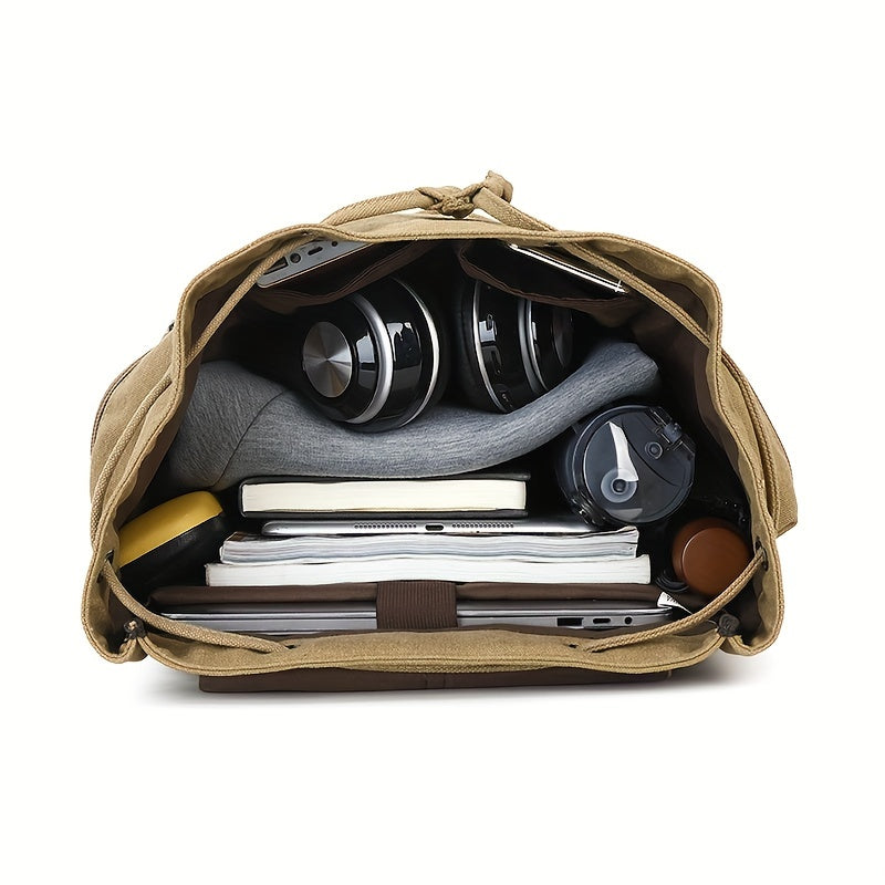Vintage British Style Canvas Backpack | Laptop Compartment | Casual Wear-Resistant Bag | Rivet Detail | Adjustable Strap