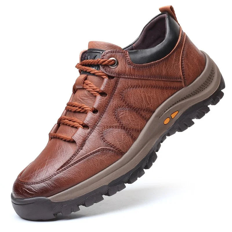 Men's Casual Leather Walking Shoes | Outdoor Sneakers | Anti-Slip Rubber Sole | Waterproof | Breathable | Black & Brown