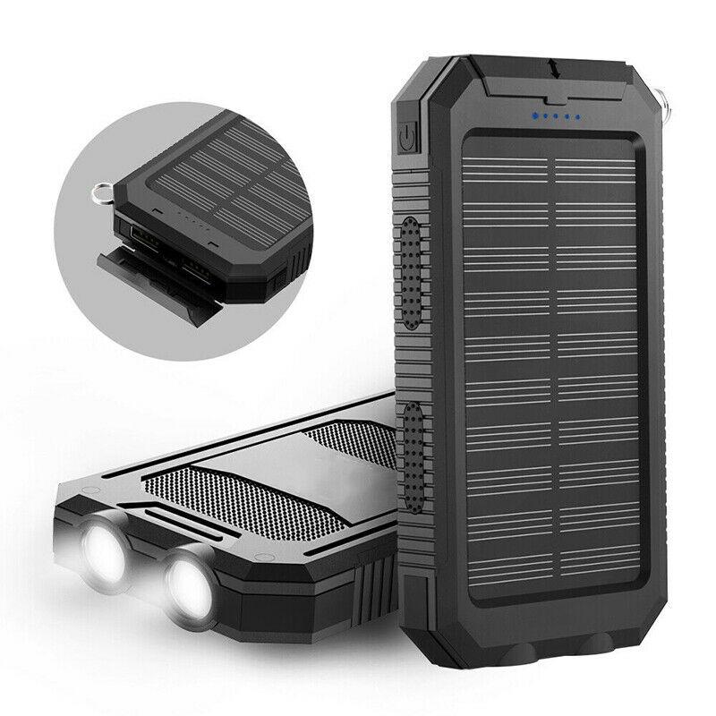 Solar Power Bank 20000mAh | Waterproof Dual USB Charger | LED Flashlight | Portable External Battery